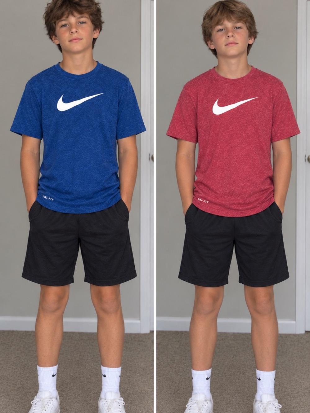 Nike Boys Short Sleeve Tee in Blue or Red with White Swoosh